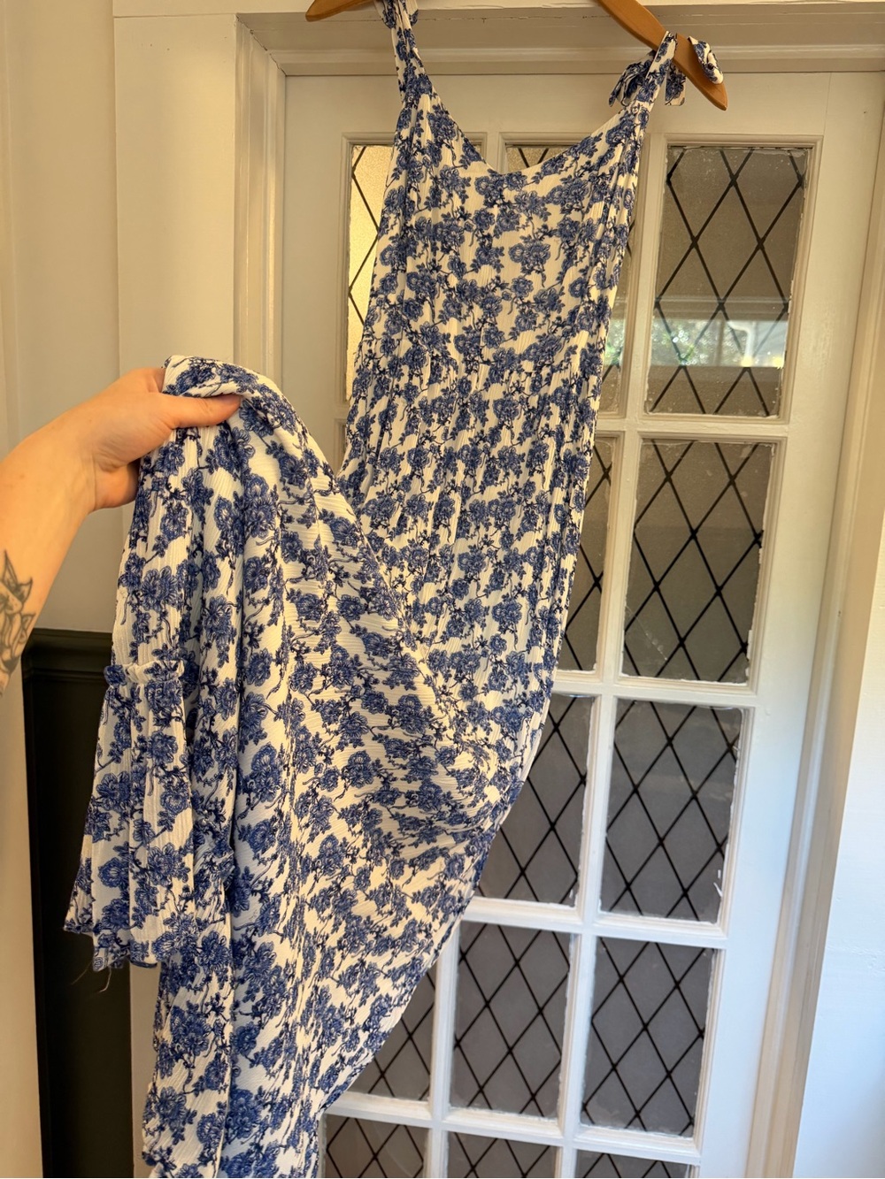 Blue and white floral maxi dress